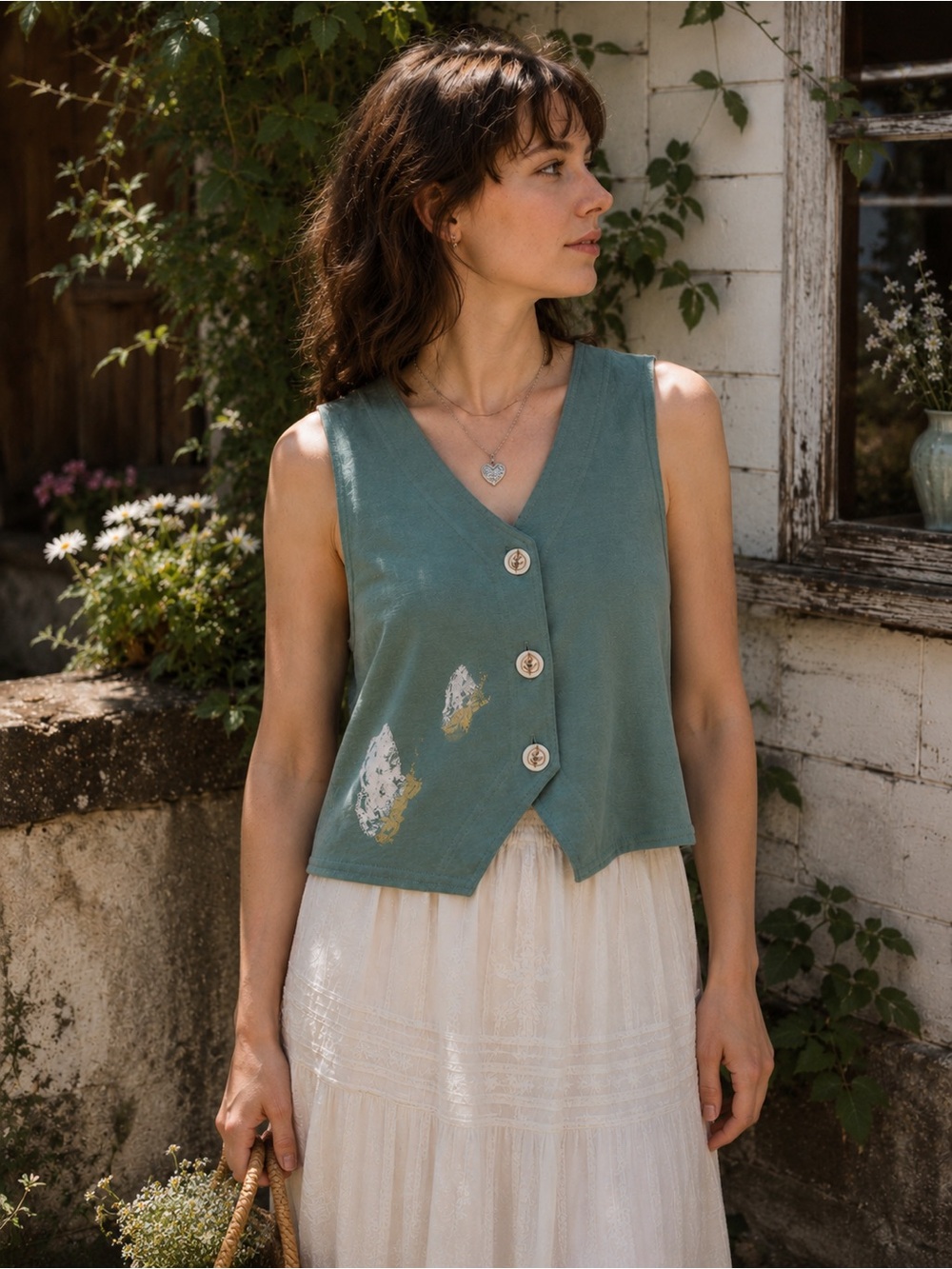 Vintage Coldwater Creek Cotton Cropped Vest